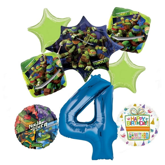 12 Cupcake Toppers 37 Pcs Ninja Turtles Theme Birthday Party Decorations,Party Supply Set for Kids with 1 Happy Birthday Banner Garland 1 Piece Big Birthday Inserted Cake Card 5 Foil Balloons,18 Balloons for Party Decorations 